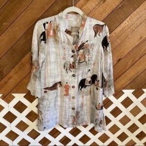 Soft Surroundings pale gray Noble Dynasty top size S